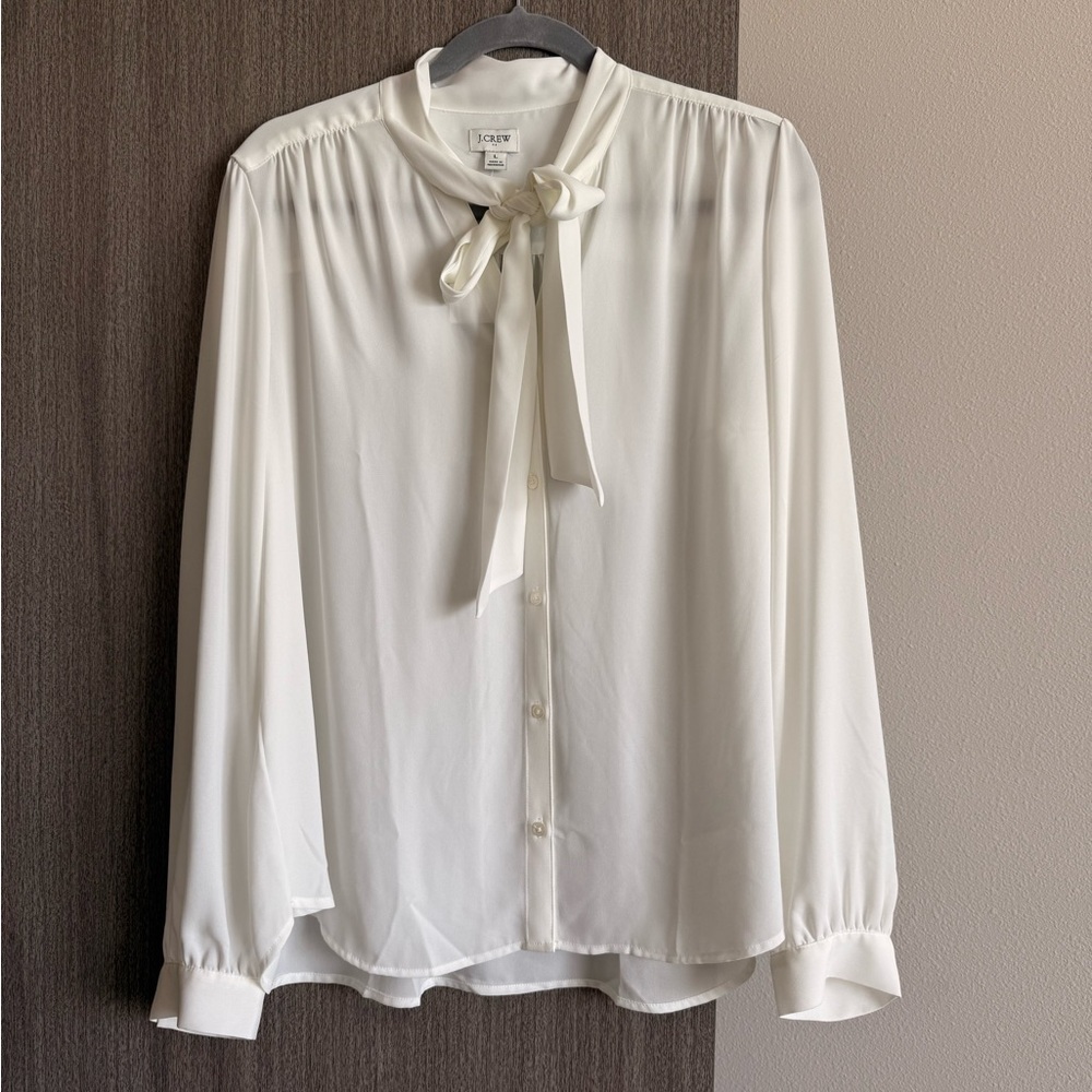 J. Crew Cream Blouse with Bow Detail